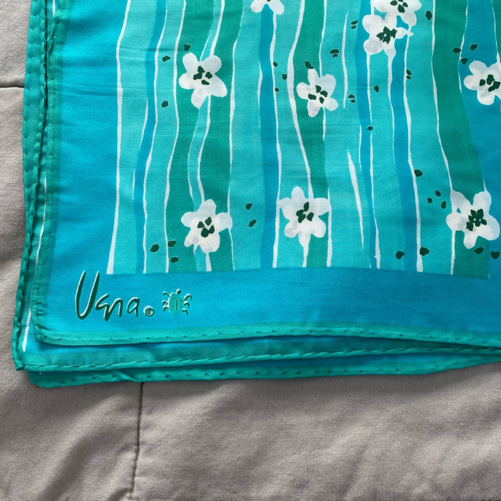 Vintage Usna Scarf Turquoise and Green Floral